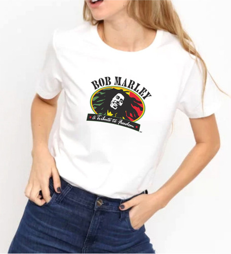 Remera Mujer Blanca Sublimada Personalizada Bob Marley