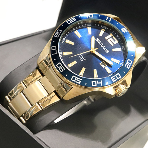 Relógio Seculus Masculino Analógico Dourado Long Life Barato