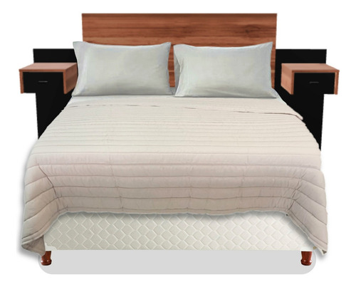 Combo Sommier Piero + Respaldo Acolchado Sabanas Y Almohadas Color Vison