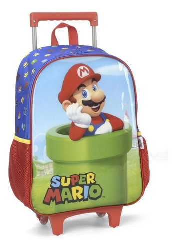 Kit Mochila Rodinha Lancheira Super Mario Bros Cano Vermelho