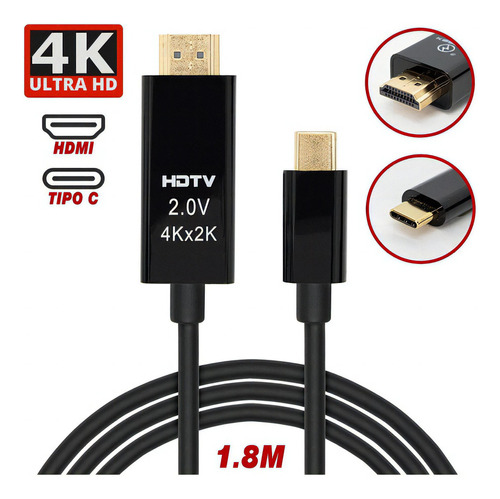 Cabo Adaptador Type Usb C 3.1 Para Hdmi 1,8 Metros