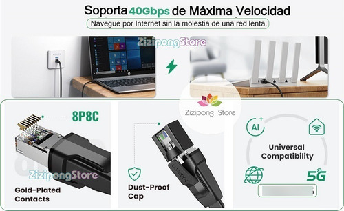 Imagen 7 de 9 de Cable Ethernet Cat 8 Ugreen Original 1.5m, 2m, 3m Stock.