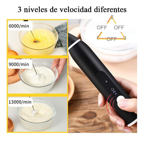 Batidor de Mano de Espuma Mini de Leche Eléctrico Espumador Recargable Negro