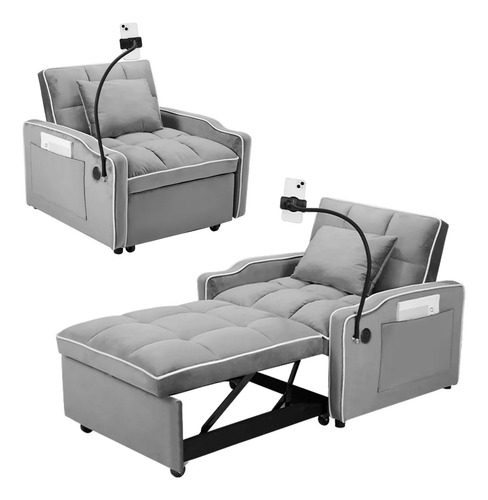 Sofá Cama Sillón Reclinable Convertible 3 En 1+soportes