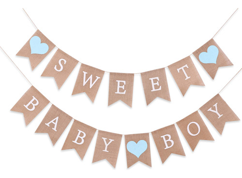 Sweet Baby Boy Burlap Banner - Decoraciones De Ducha De Bebé