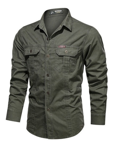 Camisa Cargo Militar Con Botones De Manga Larga For Hombre