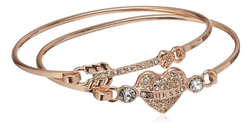 Pulseira feminina Guess Duo Tens Pink Arrow Heart B4u cor ouro rosa, diâmetro 2,4, comprimento 5