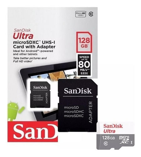 Kit 5 Tarjeta Sandisk Ultra 128gb Microsd Con Adaptador Sd
