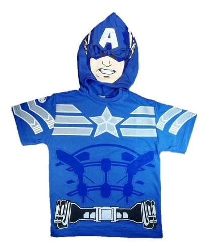 Remera Capucha Mascara Capitan America Steven Marvel Niño