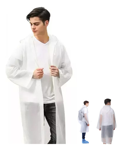 Capa Impermeable Adulto Protección Lluvia Gabardina,blanco