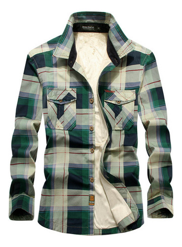 Chaqueta Tipo Camisa Acolchada De Terciopelo A Cuadros Con C