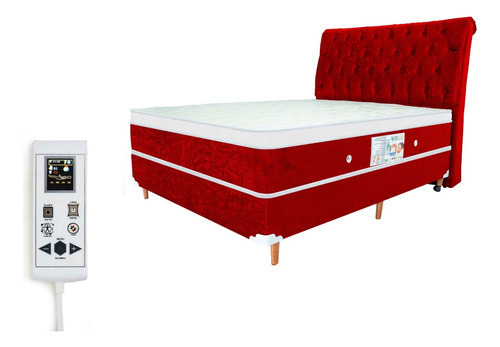 Colchão Magnético King Massageador Cromoterapia + Cama Box Cor Vermelho