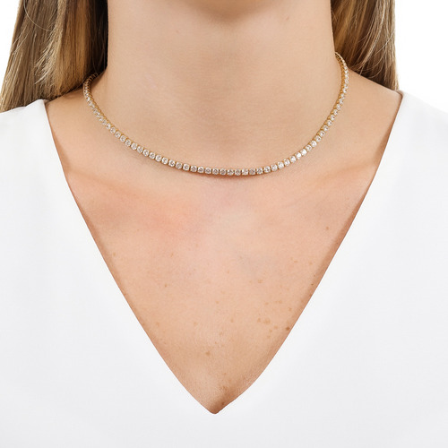 Colar Cordão Choker Riviera Banho Ouro 18k Zircônia Festa Cor Dourado