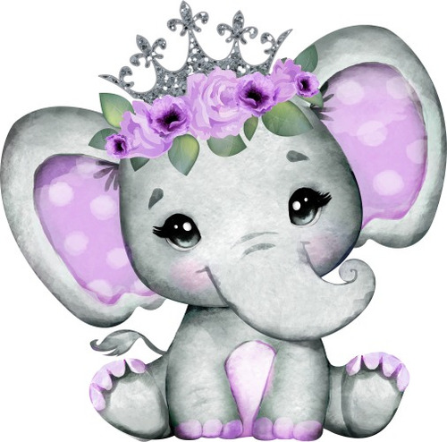 Imagen Digital Elefante Bebé Violeta Con Corona 9807865