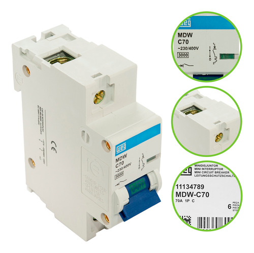 Disjuntor Monopolar 70a Curva C Weg C70 Mini Din