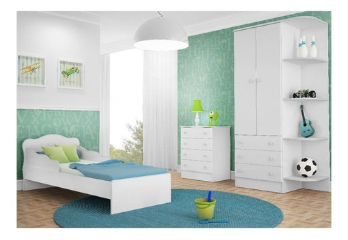 Jogo De Quarto Infantil Doce Sonho Com Mini Cama Branco - Qm