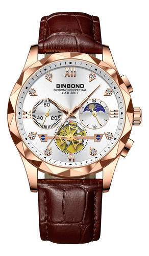 Relojes Empresariales Binbond Tourbillon Chronograph Color Del Fondo Rose White