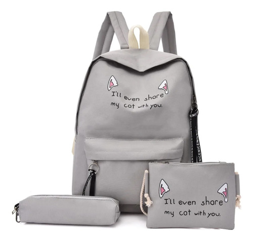 Kit 4 Pz Mochila/bolsa/cosmetiquero/lapicera Con Diseño Gato