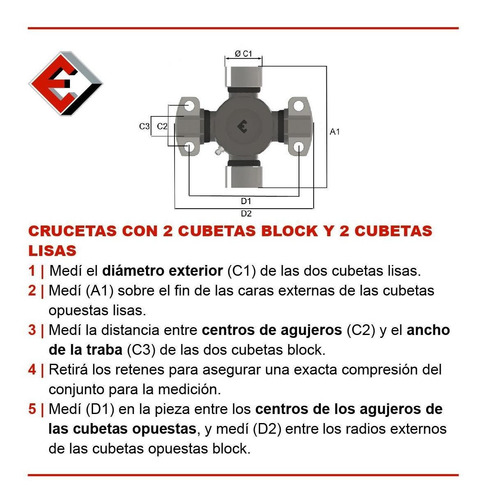 Imagen 2 de 5 de Cruceta Ø30.18 X 106.1 2 Cubetas Lisas - 2 Altos Pasantes