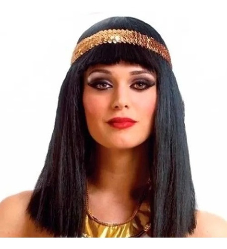 Peluca Cleopatra Negra Con Vincha Disfraz Cotillon
