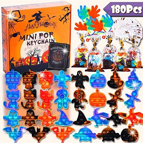 30 Pack Halloween Mini Pop Fidget Keychain Bulk, 6rcz9