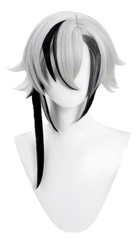 Peluca Game Cosplay Para Mujer, Pelo Corto Blanco Con Mechas