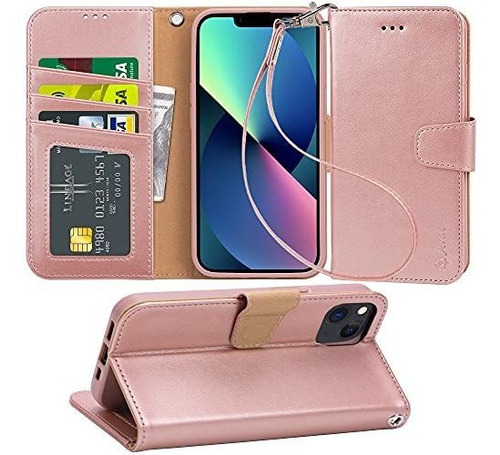 Funda Para iPhone 13  Billetera C/correa  Rosa