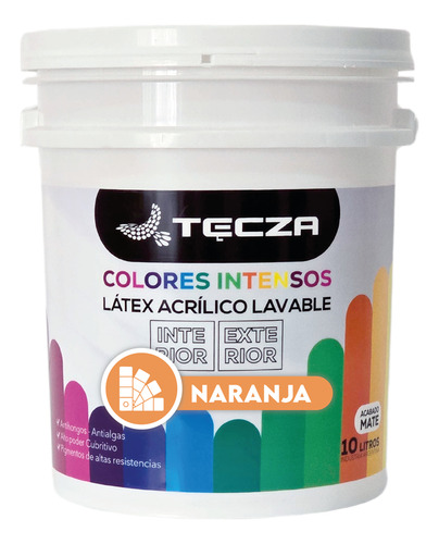 Pintura Látex Tecza 10l Colores Intensos Interior Y Exterior Naranja Mate