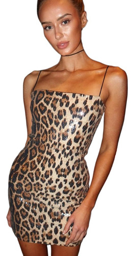 Vestido Tirantes Femenino Estampado Leopardo Discoteca