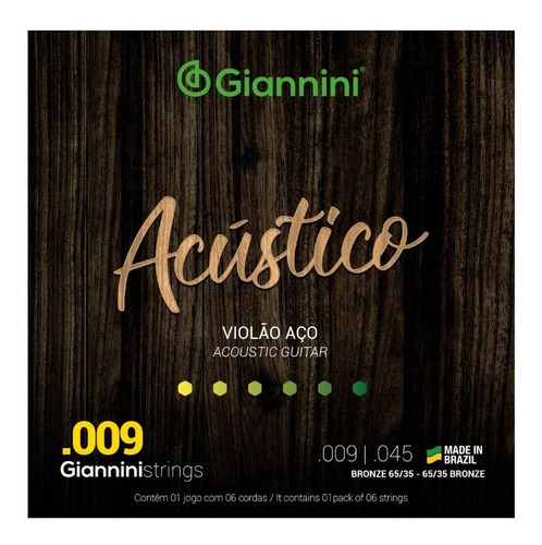 Encordoamento Violão Aço 009 Giannini Acústico 65/35