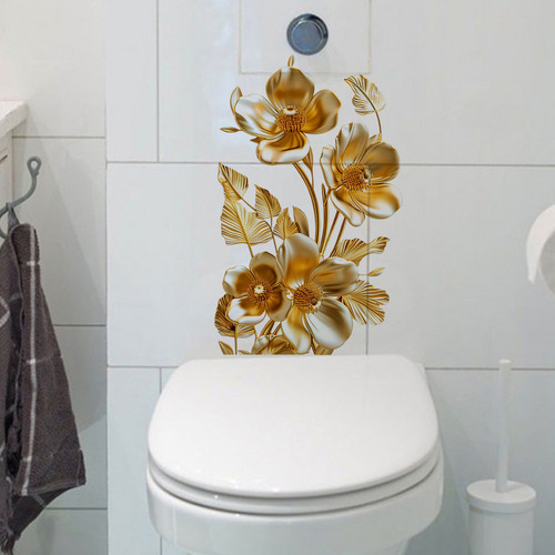Tee Pegatinas De Inodoro Con Estampado Floral Dorado En