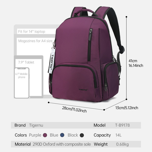 Mochila Tigernu Ejecutiva Para Notebook Negro T-b9178