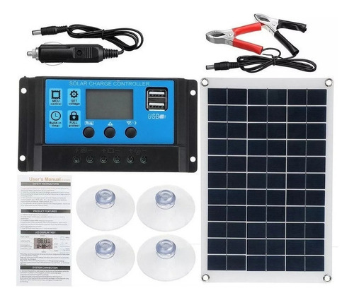 Controlador Lcd Con Panel Solar 60a, 12 V, 100 W, Furgoneta, Color Azul