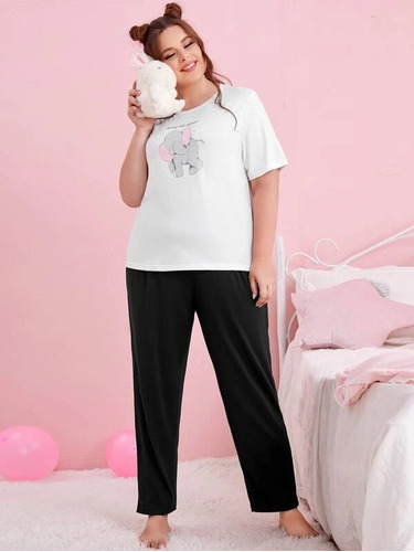 Conjunto Pijama Blanco Negro Elefante Tallas Extra 1x 4xl 5x