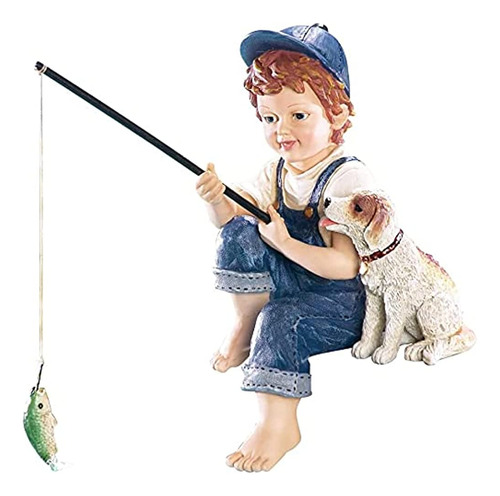 Acentos Depot Little Boy Y Su Perro Fishing Outdoor Garden O