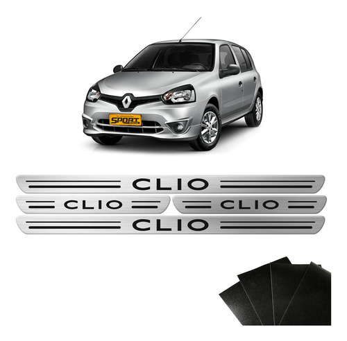 Kit Soleiras Da Porta Renault Clio Prata 8 Peças Protetoras