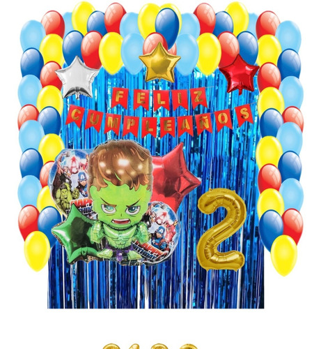 Kit Decoración Hulk Avengers Fiesta Globos Cortinas 37 Pz