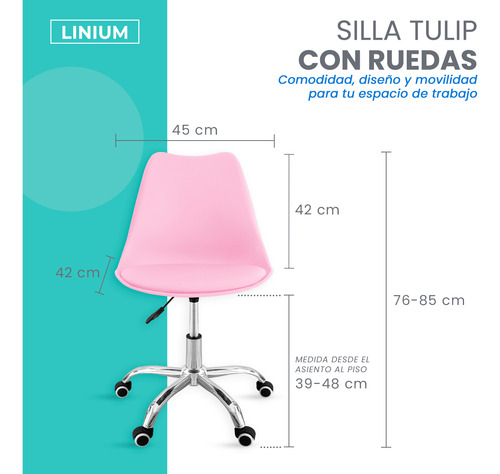 Silla Oficina Salon Estetica Escritorio Tulip Sala Junta 2pz Rosa Acolchonado Tapizado Vinipiel