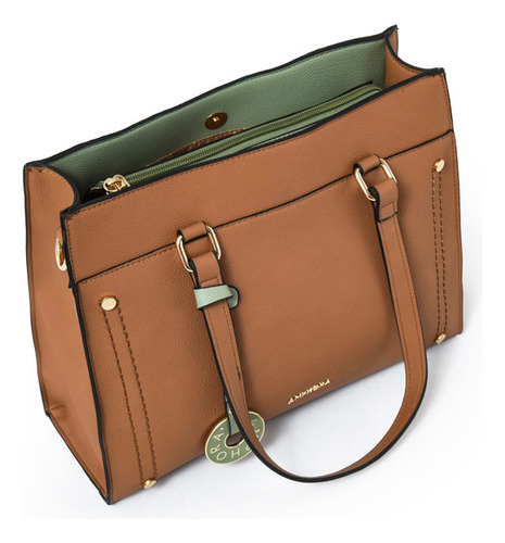 Alina Cartera Tipo Dos Asas Tres Divisiones Camel/ Cafe Color Camel