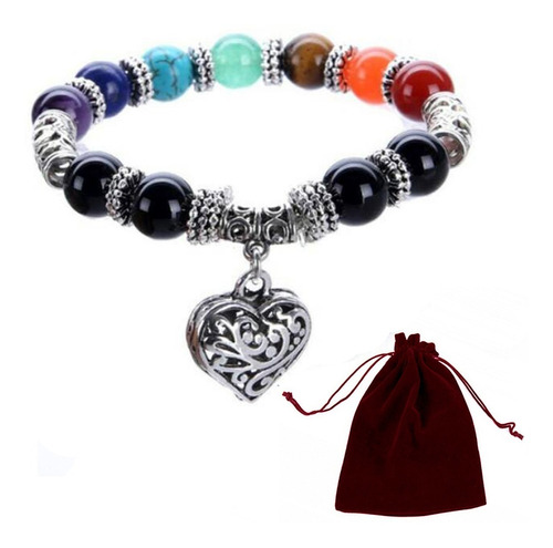 Pulsera 7 Chakras Corazon Cuarzo Natural Yoga Reiki