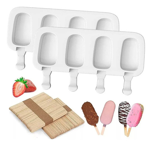 Molde Helado Silicona Chocolate Frutas Paleta X4 +50 Palitos