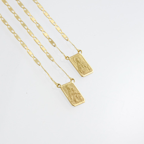 Escapulário De Ouro 18k Corrente Piastrine 60 Cm Dupla Face