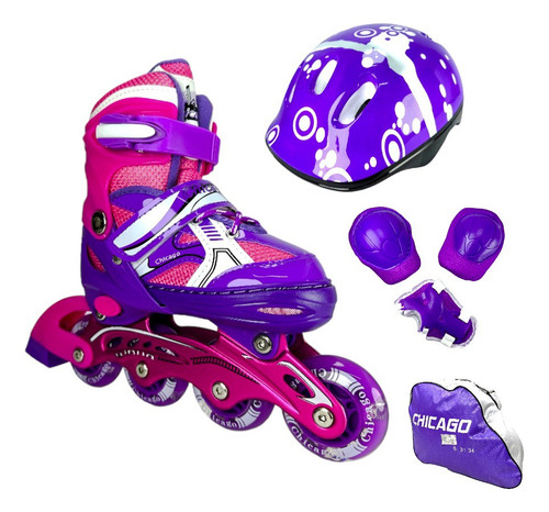 Kit Patines Lineales  Semiprofesionales Para Niños Chicago