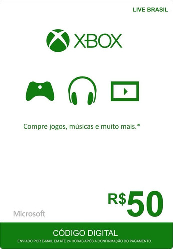 Microsoft Gift Card 50 Reais Cartão Presente Xbox Live Br