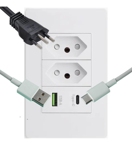 Tomada Elétrica Monac Usb 15 A Kit X 2  Unidades - Preto