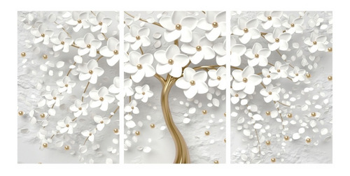 Imagem 2 de 8 de Quadro Decorativo Para Sala Quarto Flores Cerejeiras 3 Telas