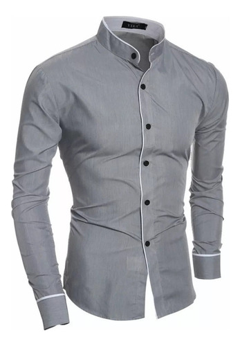 Camisa De Manga Larga Ajustada La Moda Informal Para Hombre