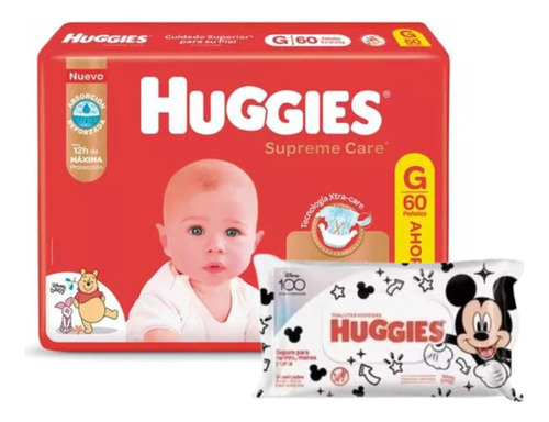 Pañales Huggies Supreme Care Y Toallitas Humedas Disney 48un