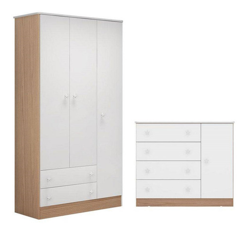 Jogo De Quarto Com Cômoda E Guarda Roupa 3 Portas