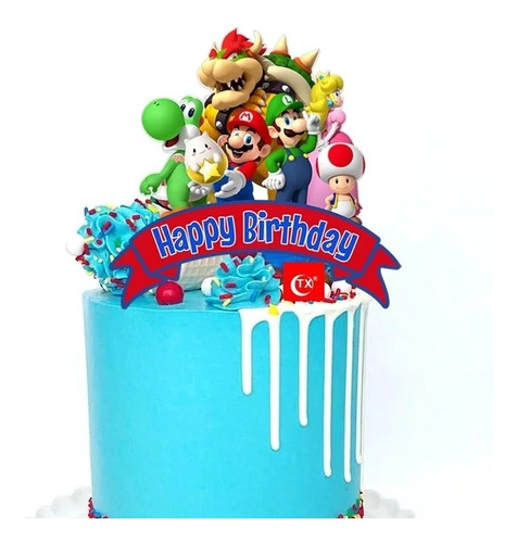 Art.fiesta Adorno Tortas Cumpleaños En Acrílico Super Mario 